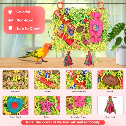 KATUMO Bird Toy, Large Size Grass Mat Foraging Shredding Hanging Toy - color: Yellow