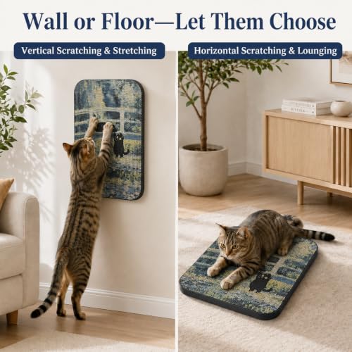 Cat Wall Scratcher, Art Cat Scratching Board for Indoor Cats - color: Lily Pond Bridge New