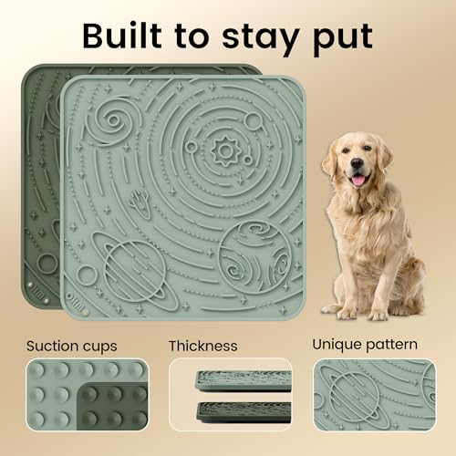 OHMO Large Lick Mat for Dogs&Cats, Space Pattern, 2pcs, Camo&Sage Green - color: Camo Green&Light Green, size: 7.9"L x 7.9"W