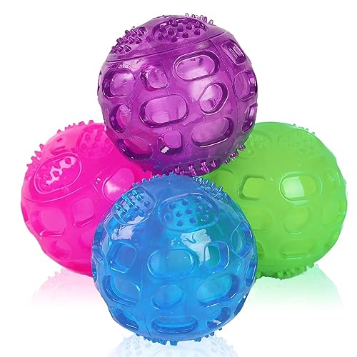 3'' Squeaky Dog Toy Balls for Lagre Medium Breed, Indestructible Dog Balls for Playing, Fetching & Retrieving, Durable Aggressive Chewers, 4 PCS Red+Purple+Green+Blue - color: Red+Purple+Green+Blue