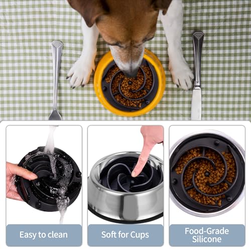 Slow Feeder Dog Bowls Insert, Bestalk Soft Silicone Slow Eating Feeder Insert with Suction Cups for Small, Medium and Large Dogs, Fit into Basic and Elevated Dog Bowls, Black - color: Black, size: L