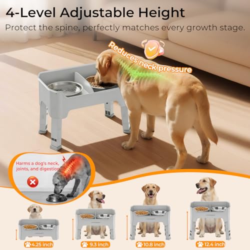 URPOWER Mess Proof Elevated Dog Bowls, Splash Guard Raised Bowl Stand - color: Light Grey, size: Medium