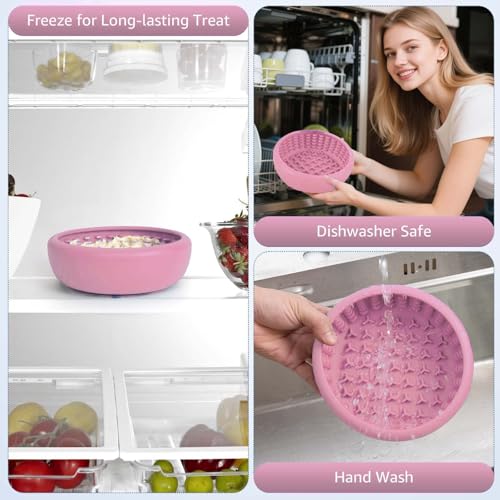 Dog Slow Feeder Lick Bowl, Freeze Lick Mat with Suction Cup - color: Pink, size: Small