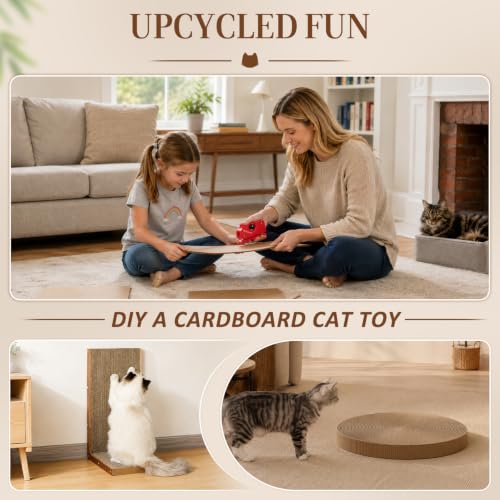 2PCS Cardboard Cutter for Cat Scratchers, DIY Cardboard Strip Cutter with 10 Spare Precision Blades for Custom Cat Beds, Furniture & Scratch Pads (Red & Yellow)