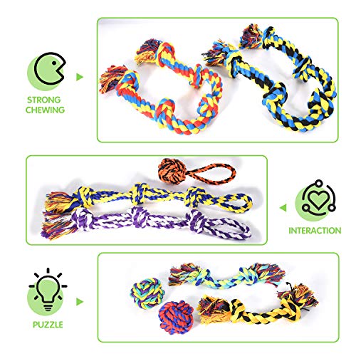 SHARLOVY Large Tough Chew Toys for Aggressive Chewers, 9 Pack Dog Rope Toys - color: 9 Packs, size: Large