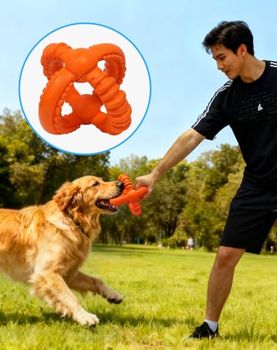 Deeow Natural Rubber Dog Tug Chew Toy for Aggressive Chewer-Orange
