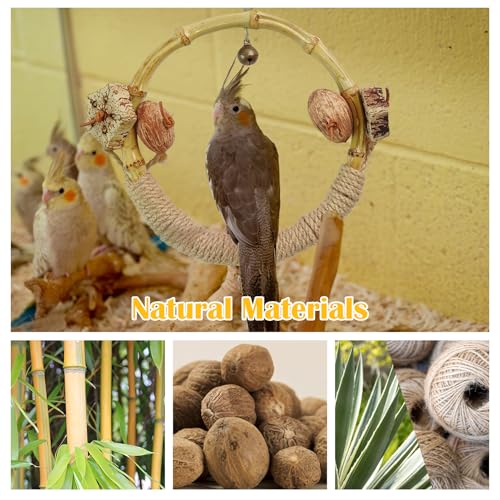 Circle Bird Swing with Bell,Bamboo Parakeet Rope Perches for Cage Ring Bird Swings Chewings Nuts Toys for Parrots Cockatiels Lovebirds Budgie - size: 【 Small Bell】