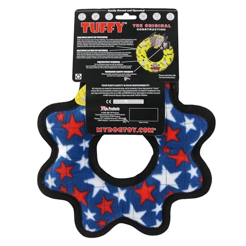 TUFFY® 2 Pack Blue Star Gear Ring Ultra Durable Plush Dog Toys - color: 2PK Multi-color Star Gear Ring