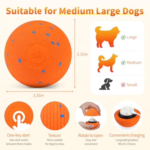 Smart Interactive Dog Toys, Interactive Dog Ball with IPX7 Waterproof, E-TPU Material, Low Noise, Automatic Moving/Bouncing/Rotating for Medium and Large Dogs Indoor & Outdoor Stimulation