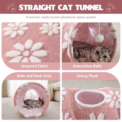 Straight Cat Tunnel for Indoor Cats 47"x12", Pink Flower - color: Pink Flower, size: Straight