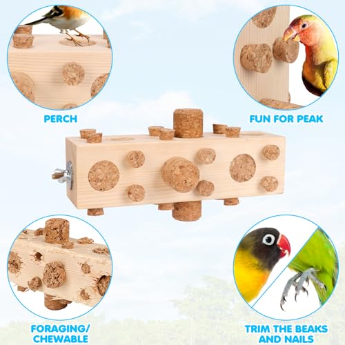 36pcs+18pcs Spares Soft Corks with Parrot Chewing Toy Cage Perch Pine Wood Foraging Smart Toy for Small to Regular Size Parrot Cockatiel Birds - size: MODEL-A