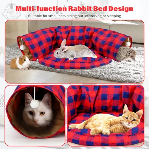 BWOGUE Bunny Tunnel Bed, 2-in-1 Collapsible Rabbit Tunnel Hideout with Mat - color: RedPlaid
