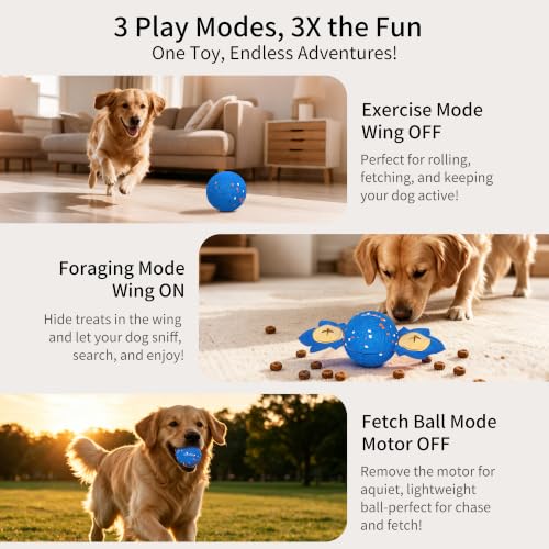 Interactive Vibrating Dog Ball Toy with Squeaky Wings for Medium Large Dogs - color: Blue