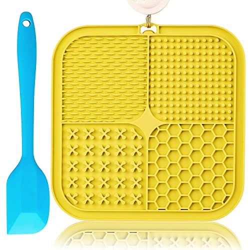 Lick Mat for Dogs, Large Dog Lick Mat with Suction Cups for Anxiety, Peanut Butter Dog Licking Mat Slow Feeder Dispensing Treater Lick Pad for Dogs Cats Grooming Bathing and Training(Yellow) - color: Yellow
