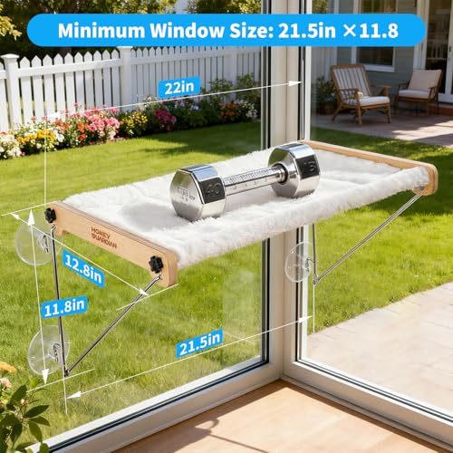 HoneyGuardian Cat Window Prech,Metal Support from Below with 4 Suction Cups, pet Bed, cat Window Hammock for Large Cats and Kittens