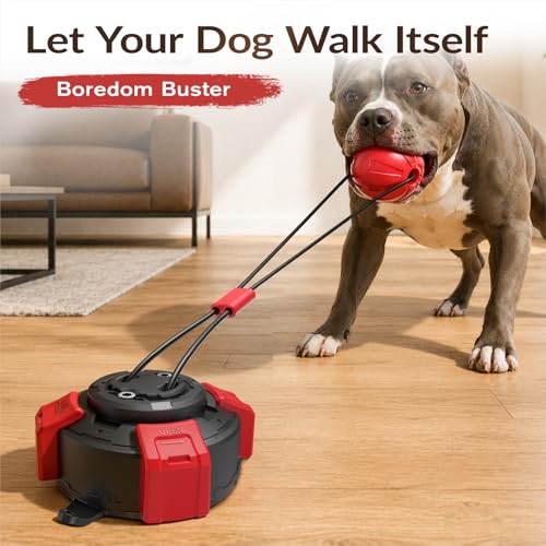 Dog Suction Cup Tug of War Toy, Interactive Self Play Dog Ball Toy with Chew Rope, Indestructible Bite Resistant Pet Training Tug Toy for Small Medium Large Dogs (Black red)