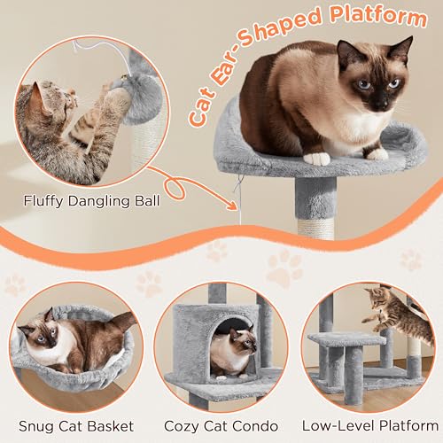Yaheetech 57in Multilevel Cat Tree for Small Cats with Scratching Post - color: Light Gray