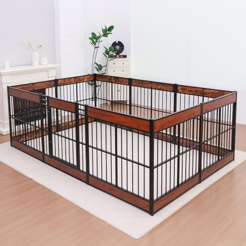 Large Furniture Style Dog Playpen, 32" H Dog Pen with Door, 12 Panels - color: Rustic Brown, style: 12 Panels (31.5" High)