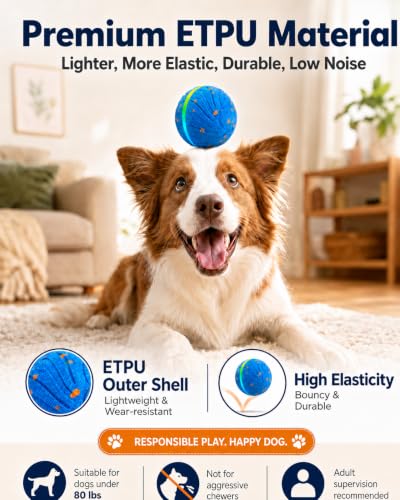 Xeuch Smart Interactive Dog Toy Balls, Automatic Moving Ball for Puppy, Medium and Large Dogs, ETPU Material, Motion Activated Rolling & Rotating Bouncy Toy for Dog Enrichment & Stimulation - color: Blue and Orange
