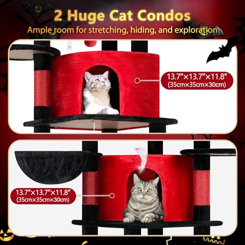 Globlazer 66in Gothic Corner Cat Tree for Indoor Large Cats, C66, Black Red - color: Red Black, size: 66inch