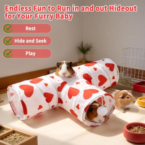 Rypet Guinea Pig Tunnel Hideout 3-Way Collapsible Small Pet Tubes, Heart - color: Flower