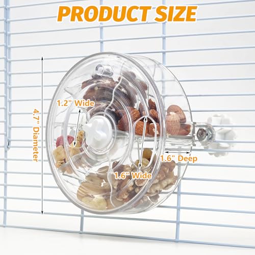 VCEPJH Rat Foraging Toy Interactive Slow Feeder with Transparent Rotating Treat Dispenser Wheel for Enrichment Activities Pet Rat Cage Accessories Ideal for Syrian Hamster Gerbil Mice (White) - color: White