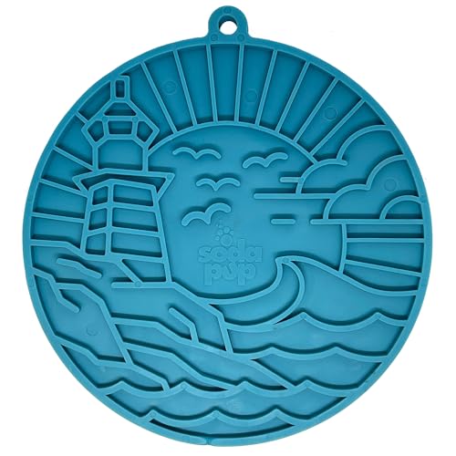 SodaPup Lighthouse eMat – Durable Enrichment Feeder with Suction Cups Made in USA from Non-Toxic, Pet-Safe, Food Safe Rubber for Mental Stimulation, Avoiding Overfeeding, Calming, & More - color: Lighthouse eMat Sea Foam Blue