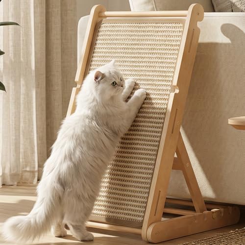XiaZ Cat Scratcher, 23" Sisal Cats Scratching Board with 5 Adjustable Heights, No Assembly Required, Foldable Cat Scratchers for Indoor Cats and Kittens, Ready to Use - size: 15.7"L x 13.7"W x 23"H