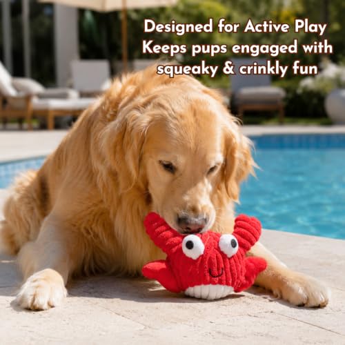 Crab Plush Dog Toy, 2-in-1 Rip & Reveal Interactive Dog Toy with Squeaky Spiky Ball Inside, Crinkle Wings, Soft Plush Chew Toy for Small Medium Large Dogs - color: Red