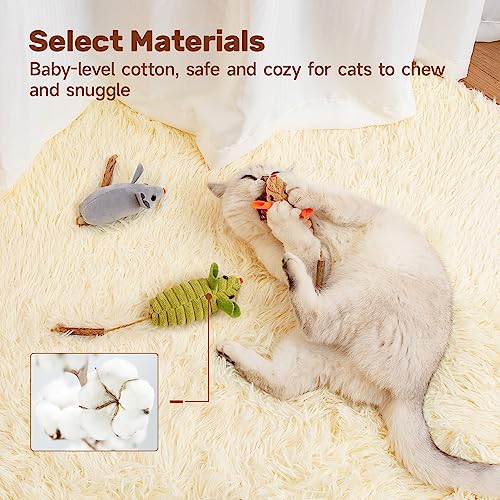 Potaroma Cat Toys: 3pcs Squeak Mice Interactive Catnip Silvervine Animals - size: 8.0 Inches
