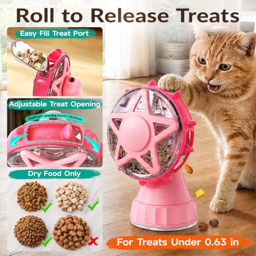 2in-1 Cat Slow Feeder and Interactive Cat Puzzle Toy,Ferris Wheel Treat Dispenser with Strong Suction Cup Base and Adjustable Food Leakage Holes,Food-Grade BPA-Free PP Cat Toys (Pink) - color: Pink