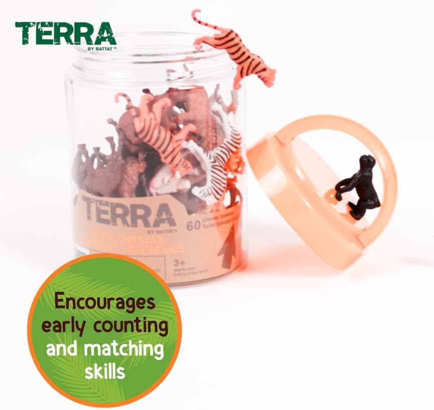 Terra by Battat Wild Animal Figurines Tube, 60 Mini Safari Figures, Animals - style: Wild Animals in Tube