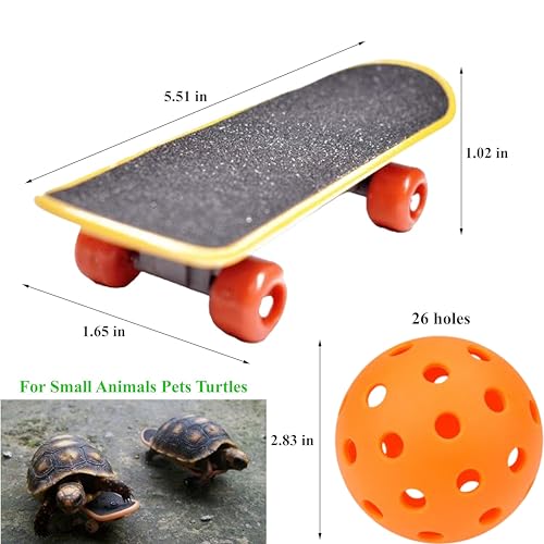 Tortoise Treat Ball and Training Skateboard Toy Set, Turtle Feeder Ball and Funny Skateboard, Tortoise Toy Feeding Balls Dry Food for Small Animals Pets Tortoises Turtles (Orange Dry Food)