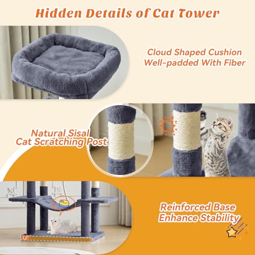 DUMOS 66 Inch Large Cat Tree Tower with Scratching Posts, Indoor Use - color: Dark Grey, size: 66.9Inch
