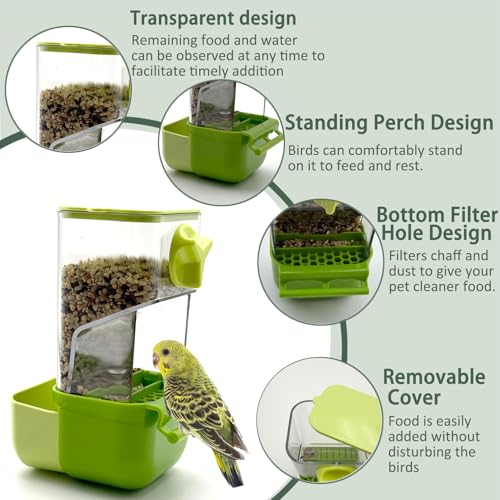 Automatic Bird Feeder for Cage No Mess Bird Feeder Water Dispenser Set - color: Green + Blue