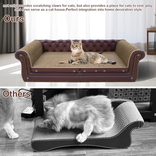 COOZMENT Scratching Sofa, Couch Shaped Thick Scratching Cardboard, Lounge Bed for Indoor Rest&Play, Sofa Scratcher Pad (Brown, 39.4" L X 14" W X 11" H) - color: Brown-Large