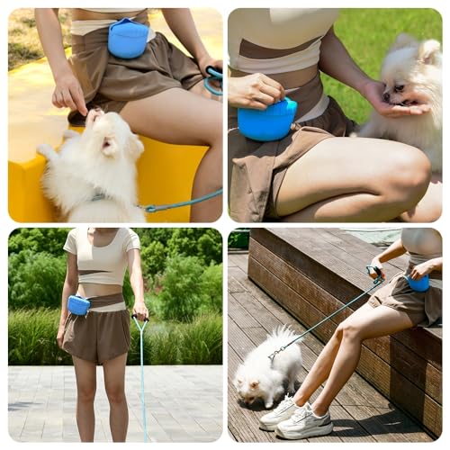 DONGKER Dog Training Bag,Silicone Half Opening Design Dog Treat Pouch with Clip for Dog Training Walking Hiking Hunting Traveling - color: blue