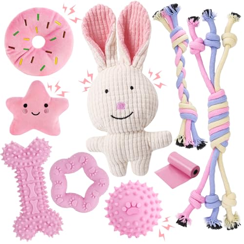 9pcs Pink Puppy Toys for Teething Treat Interactive to Keep Them Busy - color: Multicolor