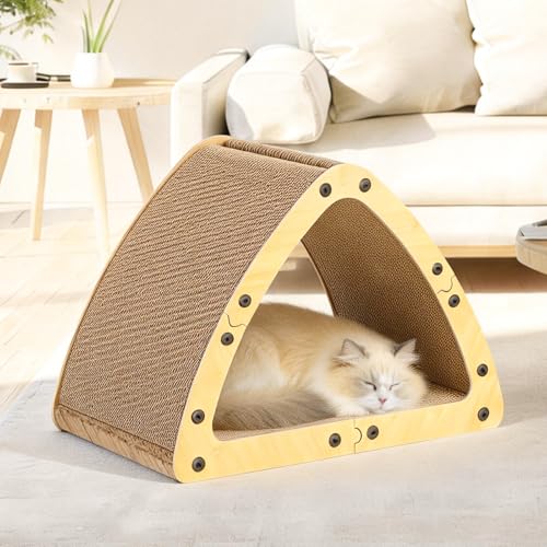 TIMIEEYA Cardboard Cat House - Triangle Cardboard Cat Scratcher Cozy Cats Lounger as Tunnel and Sofa, Cat Scratcher for Indoor Cats, Safe & Secure - size: Triangular shape