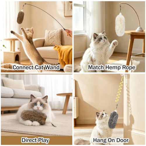 3 Pack Natural Rabbit Fur Cat Toy Refills, Handmade Interactive Cat Wand Attachments Cat Teaser Wand Replacement Head for Indoor Cats and Kittens - color: Style 10