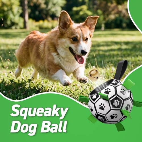 QDAN Dog Soccer Balls with Bell Inside, Squeaky Dog Balls, Birthday Gifts - color: Squeaky Green, size: Medium Size 2 (6 Inch)