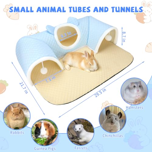 YUEPET 3-Way Bunny Tunnel Bed, Rabbit Play Tunnel for Medium Small Bunnies - color: Blue