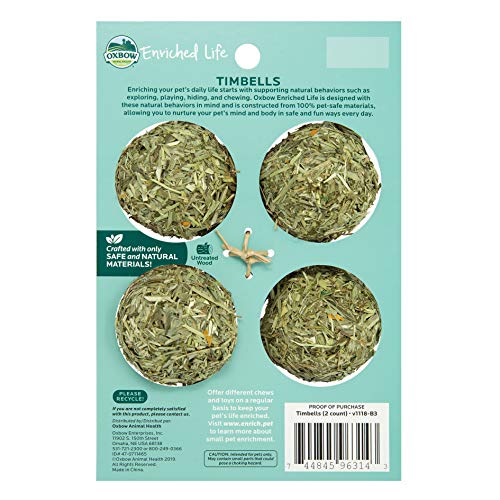 Oxbow Enriched Life Timbells, Rabbit Toys, Guinea Pig Toys, Enrichment for Bunny, Guinea Pig, Hamster, Rabbit, Chinchilla, Timothy Hay, Chinchilla Cage Accessories, Small Pet Accessories for Cage - size: .1 LB (Pack of 2)