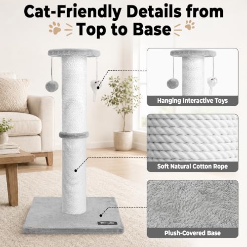 34"Tall Cat Scratching Post for Large Cats, Stable Base, Light Gray - color: Light Gray