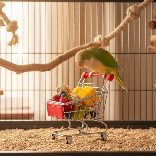 Hypeety Bird Toys Mini Shopping Handcart Trolley Training Bird Toy, Red - color: Red
