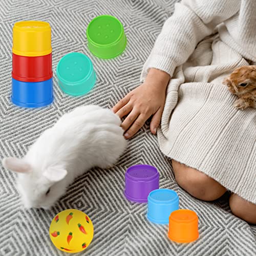 LEIFIDE 9 Pack Stack up Bunny Cups and Treat Ball for Bunny Toys Rabbit Food Dispenser Rabbit Stacking Cups Snack Ball Toys Plastic Nesting for Small Animals Rabbits