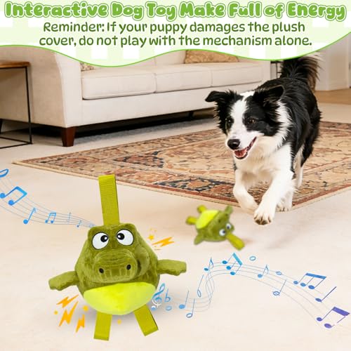 Plush Interactive Dog Toys, USB Rechargeable Jumping Squeaky Ball, Ideal for Keeping Puppy Busy Indoors, Motion Activated Balls for Medium/Large Dogs, Not for Aggressive Chewers (Crocodile)