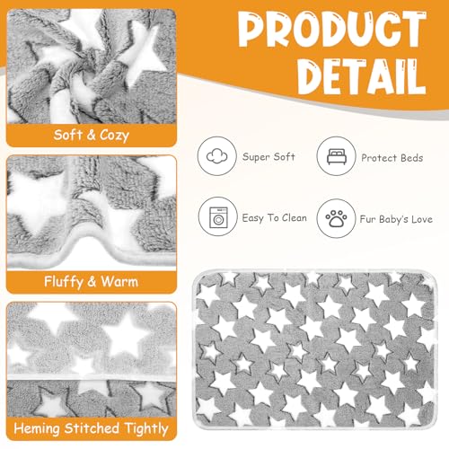 Tatuo 4 Pcs Fleece Dog Blankets for Puppy Cat, Grey, 24 x 16 in, Star - color: Grey, size: 24 x 16 in