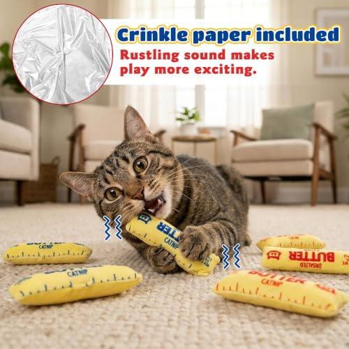 6Pcs Butter Catnip Crinkle Paper Sound Toys for Cat, Catmint Cat Toy Gift - style: 6Pcs Butter (with Crinkle Paper)