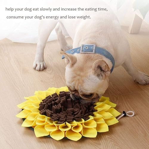 Snuffle Mat for Dogs Sunflower 19” x 19”, Large Interactive Slow Feeder Mat, Encourages Natural Foraging Skills, Plush Enrichment Toy for Mental Stimulation, Machine Washable Puppy Chew Toy - size: 19"L x 19"W